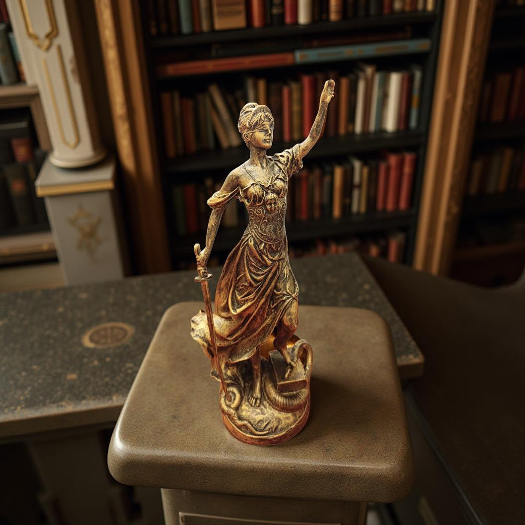Golden Lady Justice Sculpture – Symbol of Strength & Authority