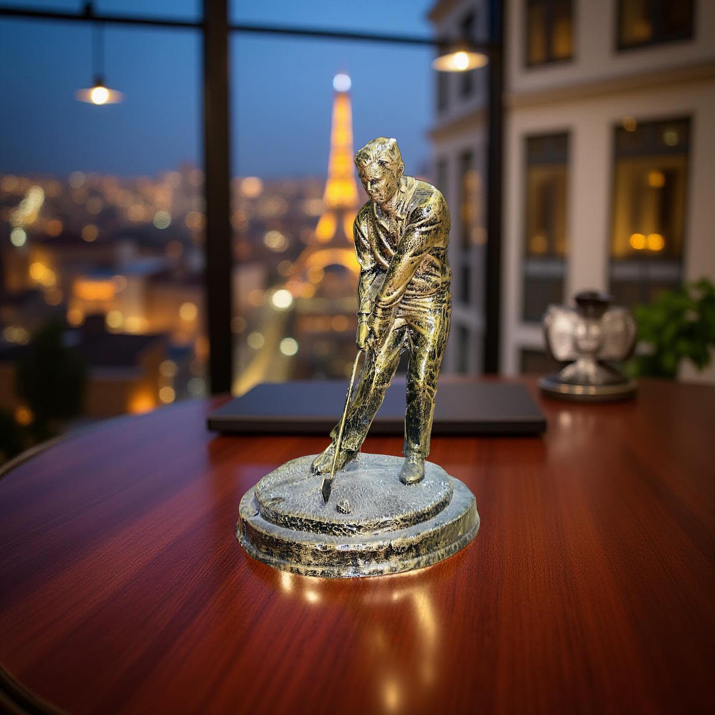 Silver Golfer Sculpture - Modern Sports Figurine for Home & Office Décor