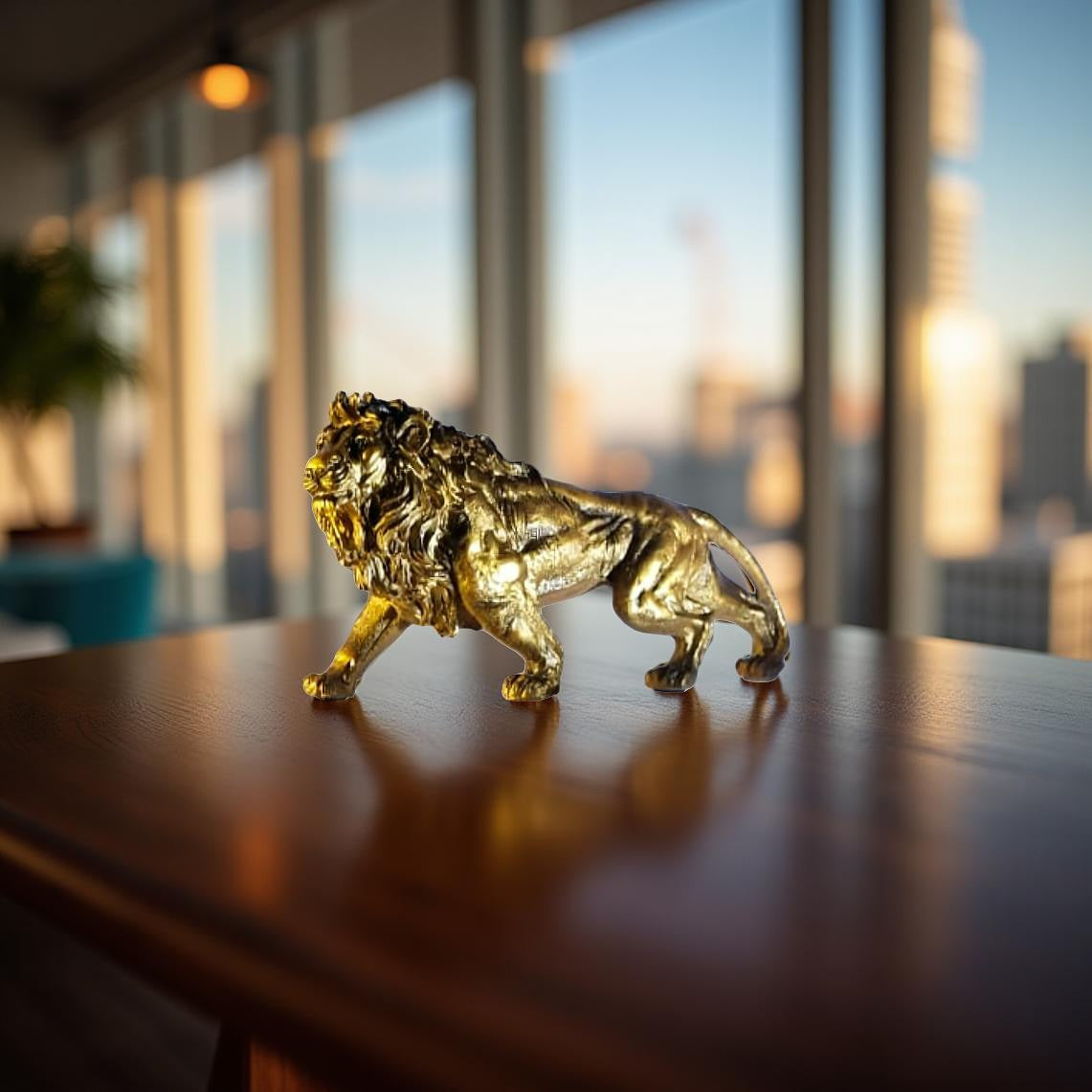 Majestic Golden Lion Sculpture – Symbol of Strength & Elegance